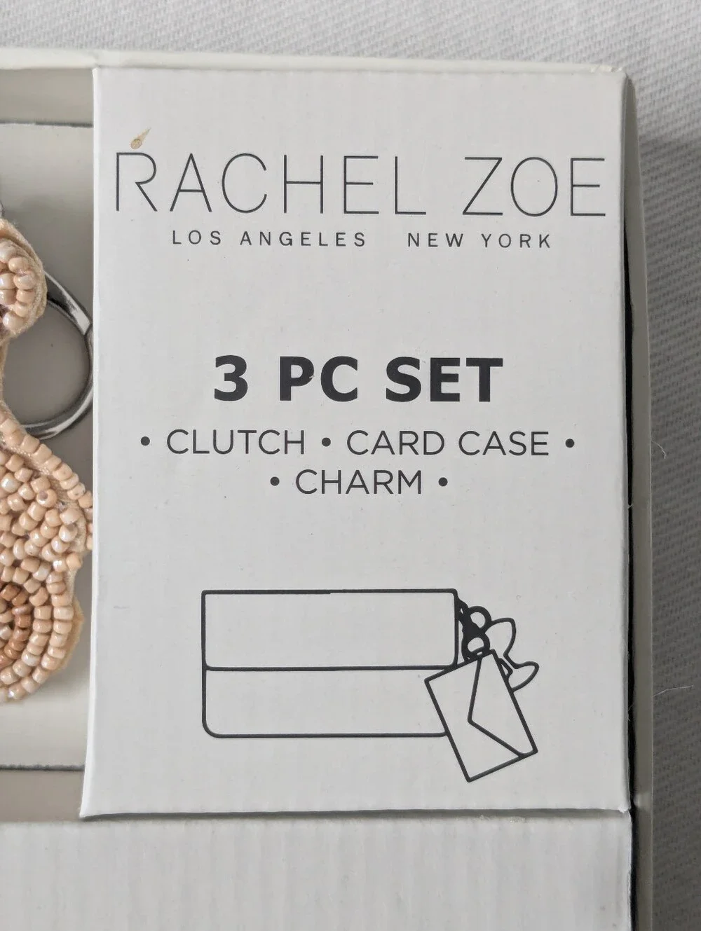 NWT Rachel Zoe Beaded Teddy Bear 3 Pc Set Clutch & Card Case Keyholder